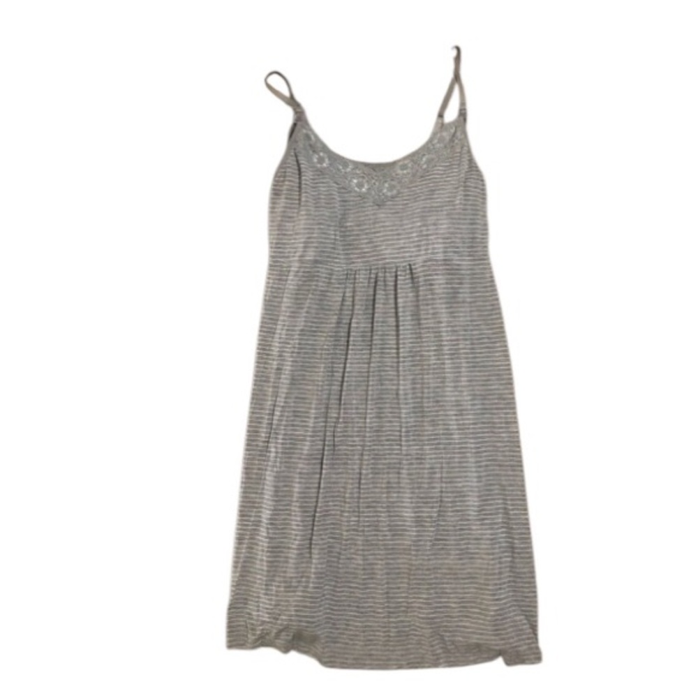 Love by GAP maternity nursing nightgown grey and white stripe lace trim Sz M - Picture 1 of 8